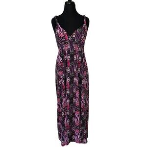 No Boundaries Pink Purple Halter Maxi Dress M Braided Straps Built-In Cups